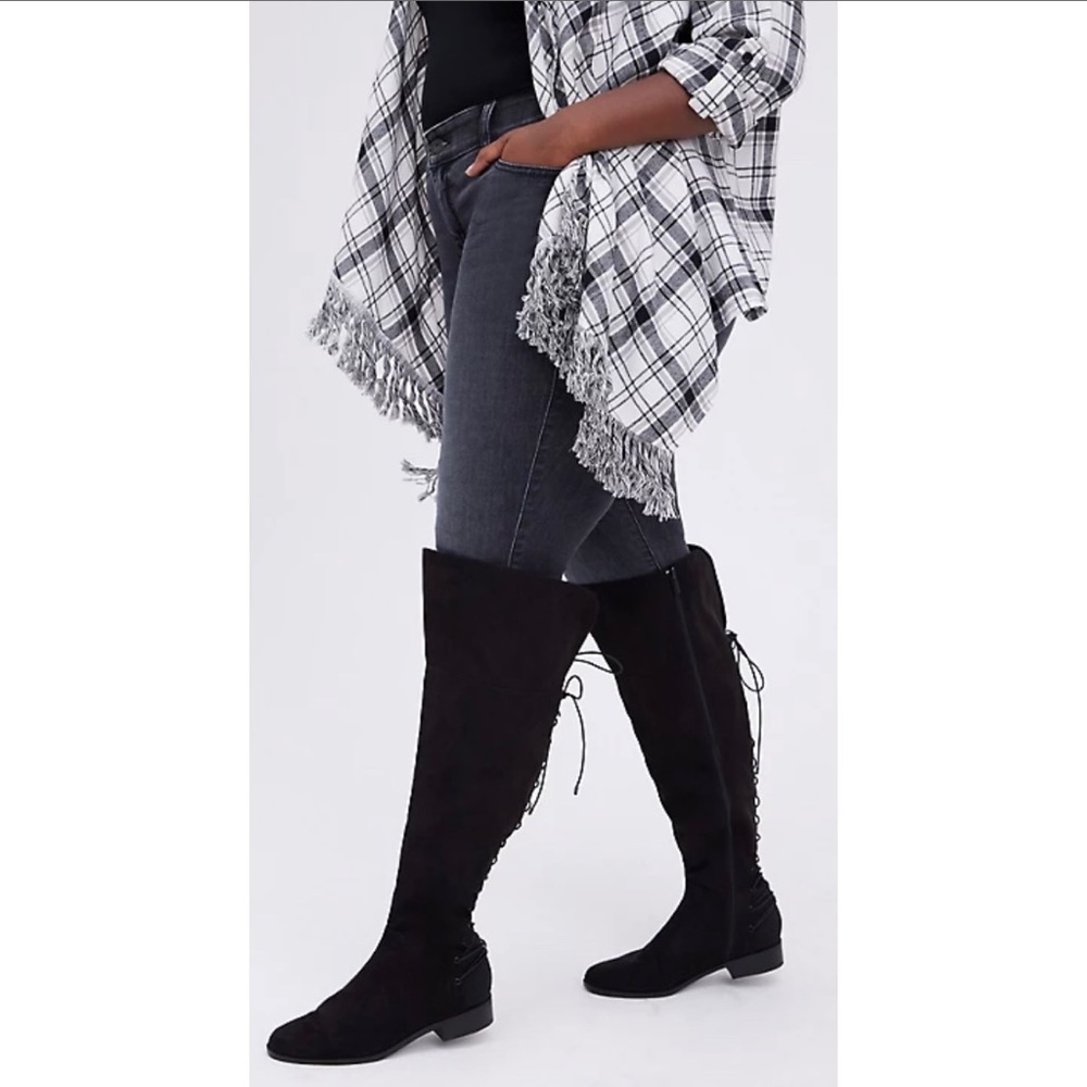 Brand New Never Worn Lane Bryant Lace Up Over The Knew Boot Black Faux Suede $20